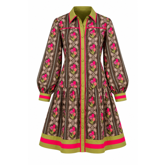 A Painted Garden Floral Brown Collared Mini Dress