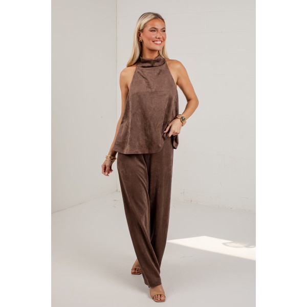 Pumpkin Lane Brown Suede Wide Leg Pants