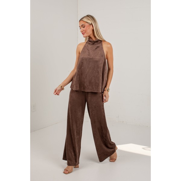 Pumpkin Lane Brown Suede Wide Leg Pants