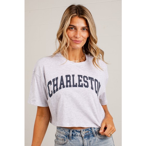 Heather Grey Charleston Script Cropped Tee