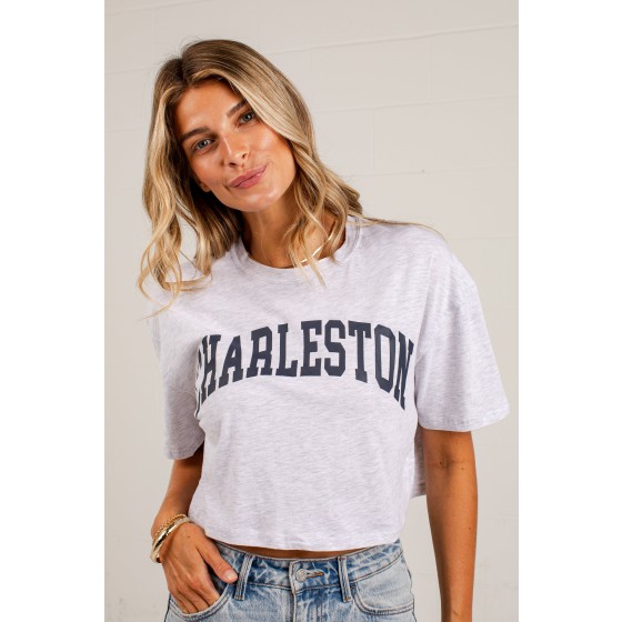 Heather Grey Charleston Script Cropped Tee