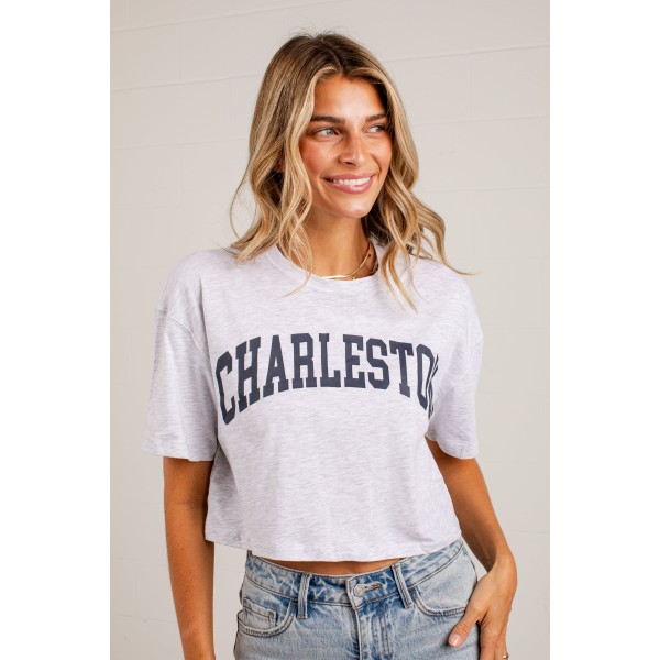 Heather Grey Charleston Script Cropped Tee