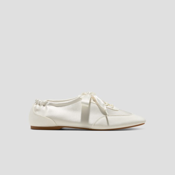 Square-Toe Lace-Up Satin Sneakerina (Cristina) - Light Gold