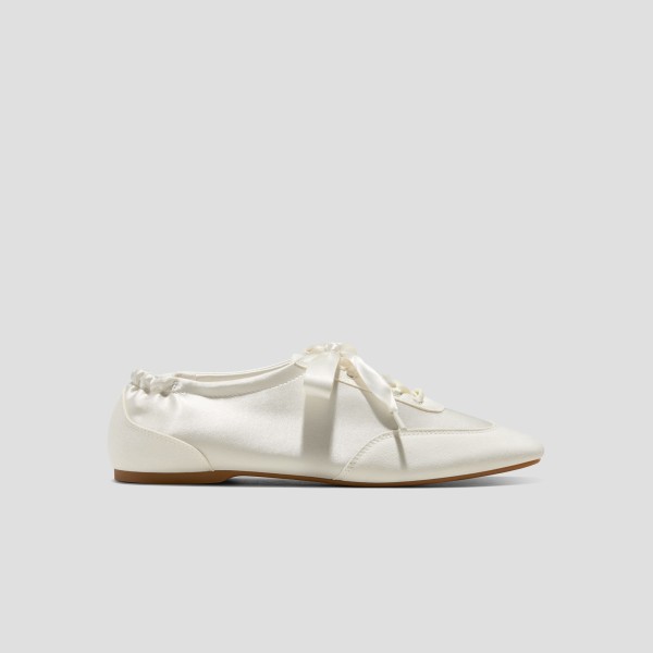 Square-Toe Lace-Up Satin Sneakerina (Cristina) - Light Gold