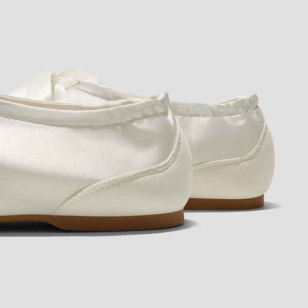 Square-Toe Lace-Up Satin Sneakerina (Cristina) - Light Gold