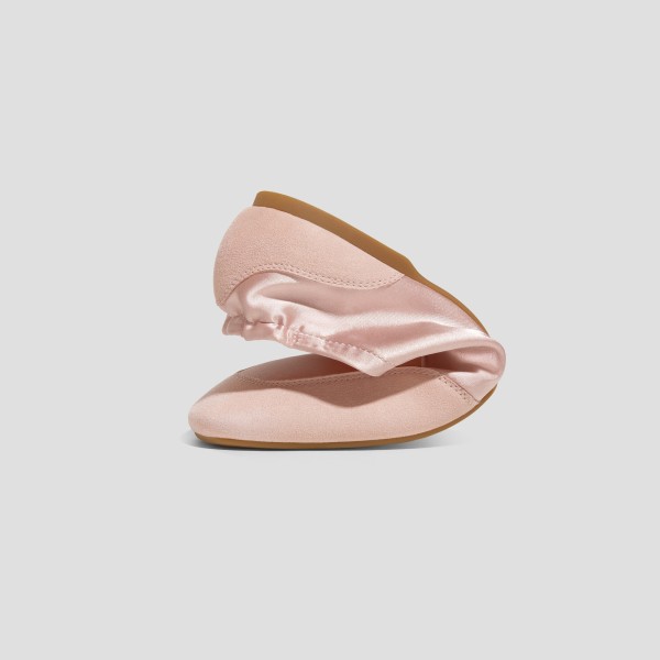 Square-Toe Lace-Up Satin Sneakerina (Cristina) - Peach Blush