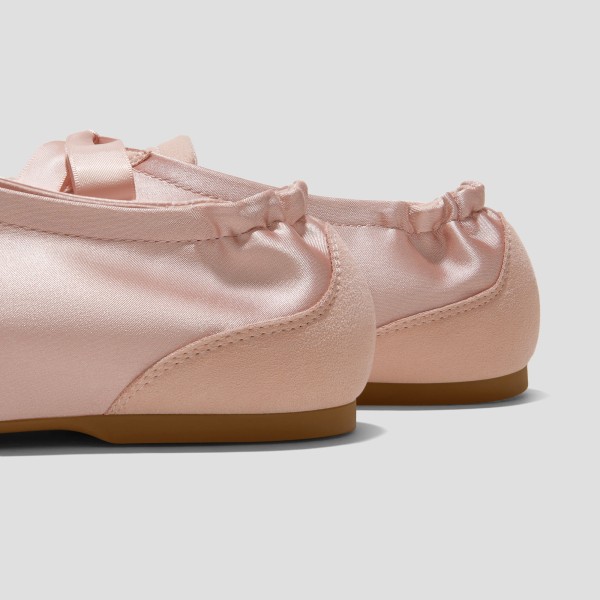 Square-Toe Lace-Up Satin Sneakerina (Cristina) - Peach Blush
