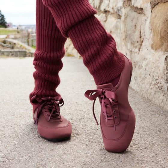 Square-Toe Lace-Up Satin Sneakerina (Cristina) - Burgundy