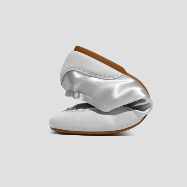 Square-Toe Lace-Up Satin Sneakerina (Cristina) - Grey Silver