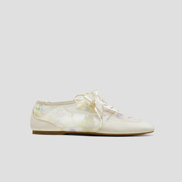 Healing Garden Square-Toe Lace-Up Sneakerinas (Cristina) - Cream-French Floral Print