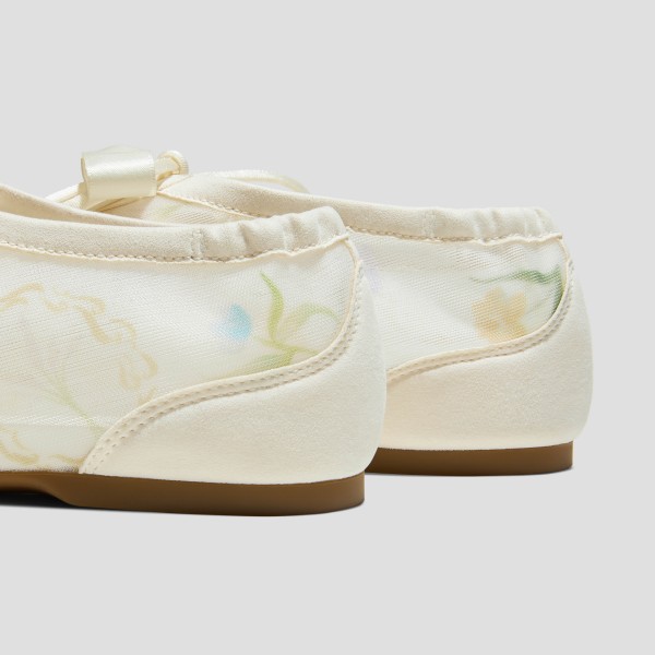 Healing Garden Square-Toe Lace-Up Sneakerinas (Cristina) - Cream-French Floral Print