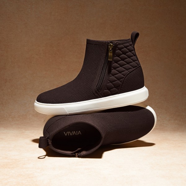 Round-Toe Hidden Wedge Sneakers (Casey) - Dark Chocolate