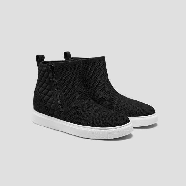 Round-Toe Hidden Wedge Sneakers (Casey) - Black