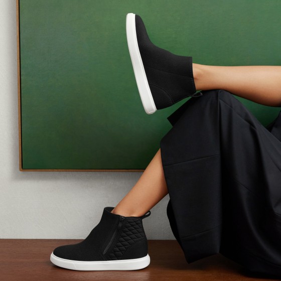 Round-Toe Hidden Wedge Sneakers (Casey) - Black