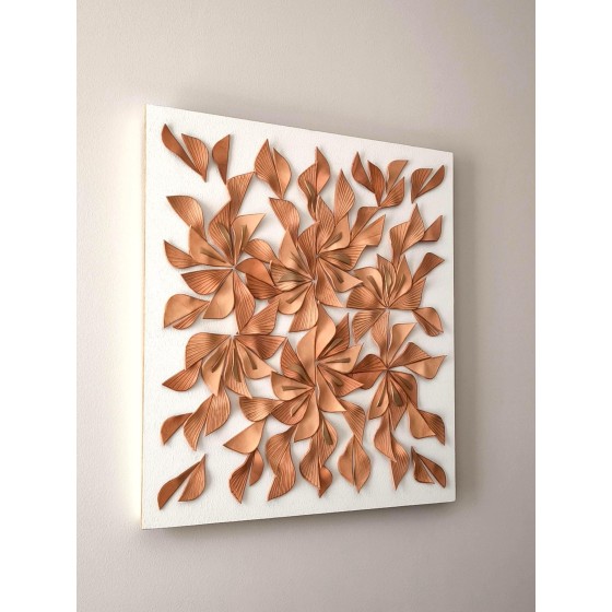 Large 3D Leather Wall Art "Botanica: 6 flowers" — Sculptural Textured Botanical Wall Decor, Handmade