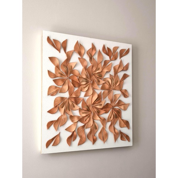 Large 3D Leather Wall Art "Botanica: 6 flowers" — Sculptural Textured Botanical Wall Decor, Handmade