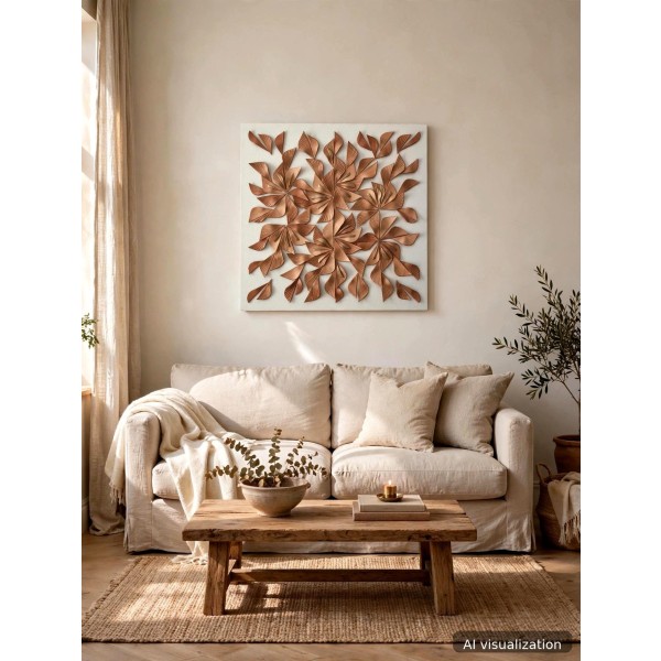 Large 3D Leather Wall Art "Botanica: 6 flowers" — Sculptural Textured Botanical Wall Decor, Handmade