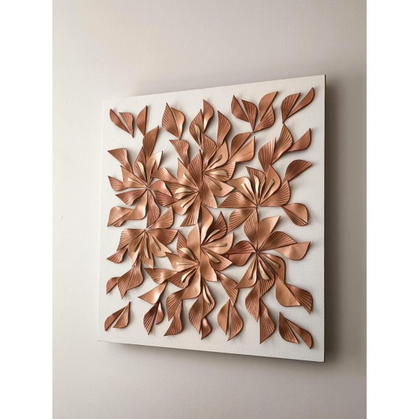 Large 3D Leather Wall Art "Botanica: 6 flowers" — Sculptural Textured Botanical Wall Decor, Handmade