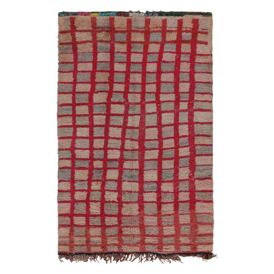 Vintage Moroccan Rug in Pink and Red Geometric Patterns