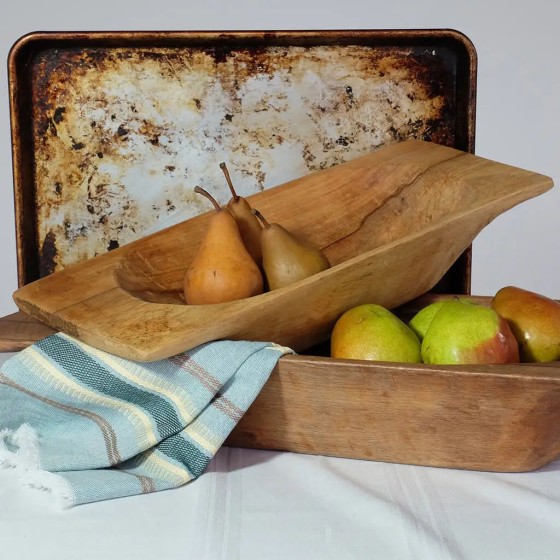 24" Handcrafted Large Wood Dough Bowl Tray – Rustic Trencher
